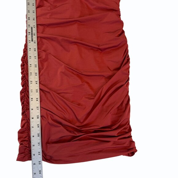 Tiger Mist Stephanie Dress Womens M Ruched Bodycon Low Back Rust Sleeveless - Picture 5 of 6